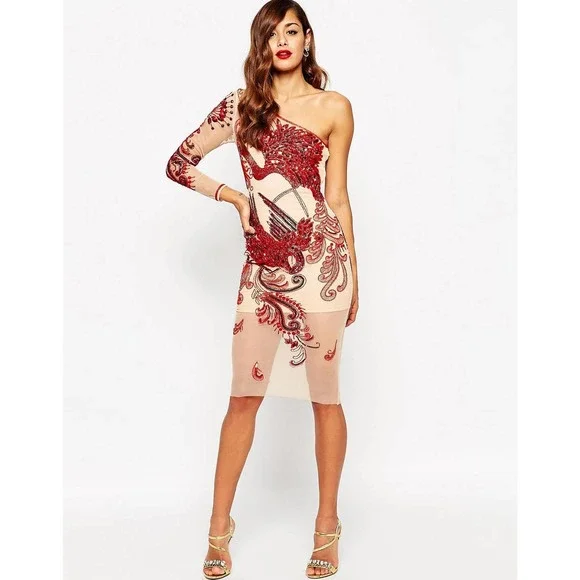 asos red bodycon dress Grave Danger Sheer Cap Sleeve Bodycon Dress main image 1